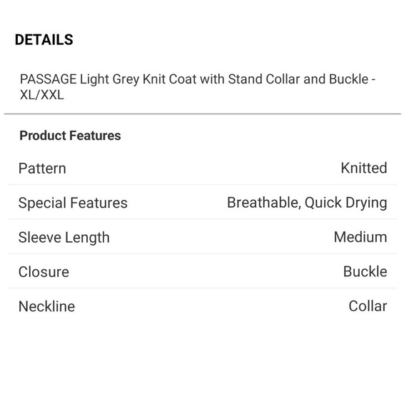 #2 Light Gray Knit Coat with Stand Collar and Buckle XL/XXL - Picture 8 of 10